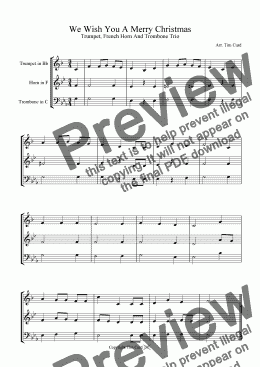page one of We Wish You A Merry Christmas - Trumpet, F Horn, Trombone (Brass Trio)