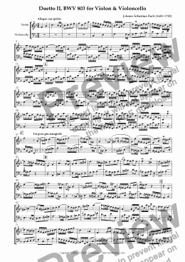 page one of Duetto II, BWV 803 for Violin & Violoncello