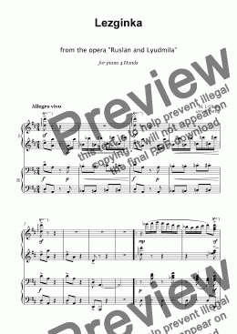 page one of Glinka - LEZGINKA from "Russlan and Lyudmilla" - piano 4 hands