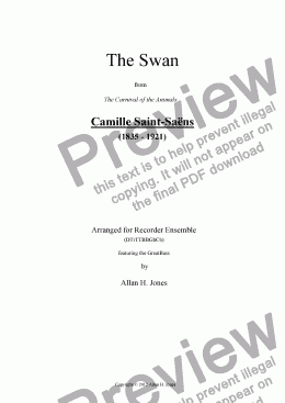 page one of The Swan for Recorder Ensemble