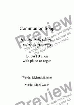 page one of Bread is broken, wine is poured - Communion song