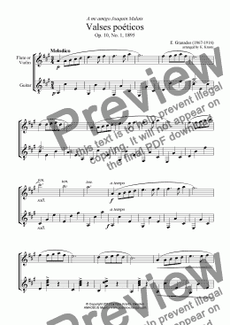 page one of Valses poéticos No. 1 for flute or violin and guitar
