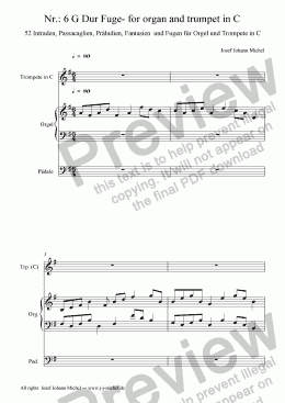 page one of Nr.: 6 G Dur Fuge- for organ and trumpet in C