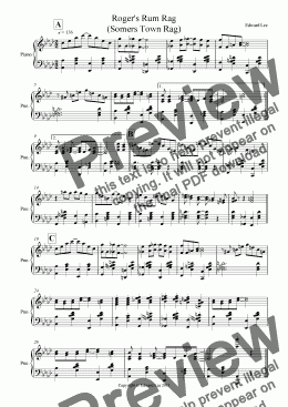 page one of Roger's Rum Rag (Somers Town Rag) (for piano)
