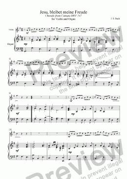 page one of Jesus, Joy of Man’s Desiring - or - Jesu, bleibet meine Freude (J. S. BACH) Chorale BWV 147 for C instrument (Violin) with Organ or Piano accompaniment (for Advent, Christmastide worship, or general use), arr. by Pamela Webb Tubbs