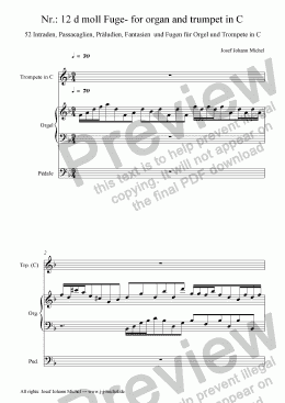 page one of Nr.: 12 d moll Fuge- for organ and trumpet in C