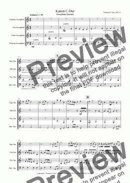 page one of Kanon C-Dur Saxophone Quartet