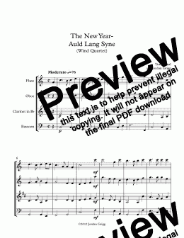 page one of The New Year- Auld Lang Syne (Wind Quartet)