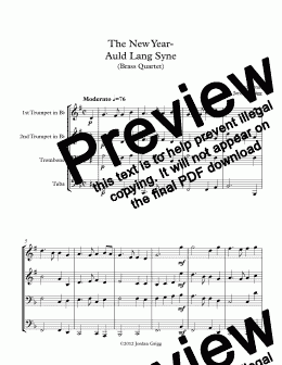 page one of The New Year- Auld Lang Syne (Brass Quartet)