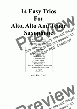 page one of 14 Easy Trios For Alto, Alto and Tenor Saxophone