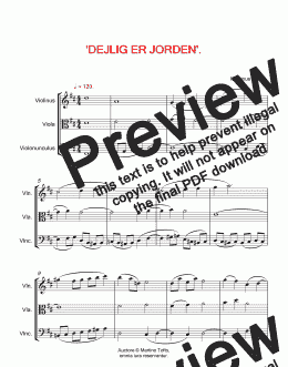 page one of 'DEJLIG ER JORDEN' for violin, viola & violoncello