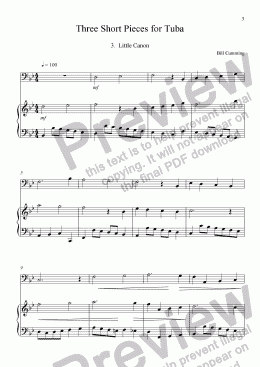 page one of Three Short Pieces for Tuba - Little Canon