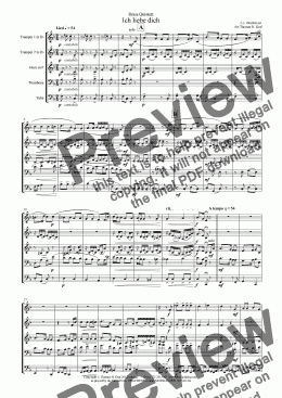 page one of Beethoven - Ich liebe dich - Brass Quintet