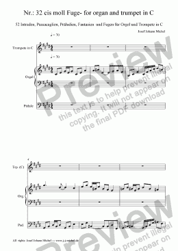 page one of Nr.: 32 cis moll Fuge- for organ and trumpet in C