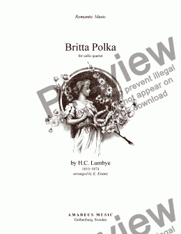 page one of Britta Polka for cello quartet
