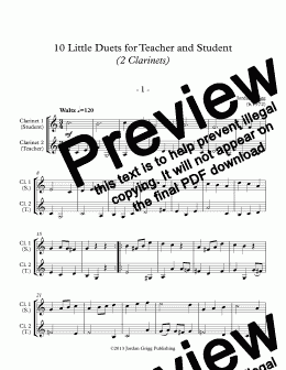 page one of 10 Little Duets for Teacher and Student (2 Clarinets)