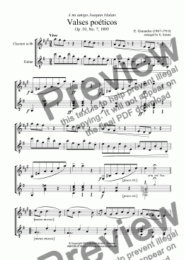 page one of Valses poéticos No. 7 for clarinet in Bb and guitar