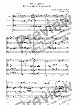 page one of Sonata Op.34-1 for Three Violins & Violoncello