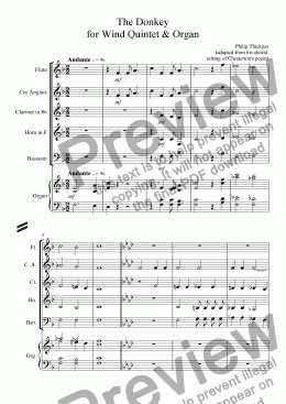 page one of The Donkey for Wind Quintet & Organ