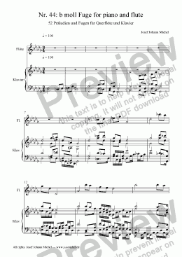 page one of Nr. 44: b moll Fuge for piano and flute