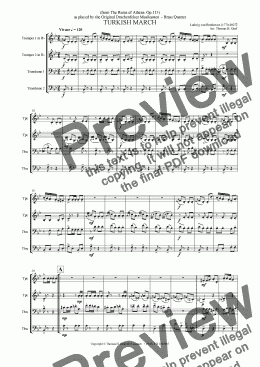 page one of Beethoven TURKISH MARCH - Brass Quartet