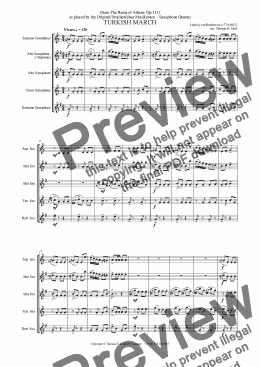 page one of Beethoven TURKISH MARCH - Saxophone Quartet