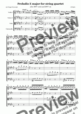 page one of Bach-Preludio E major for string quartet