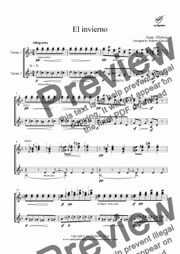 page one of El invierno for guitar duet