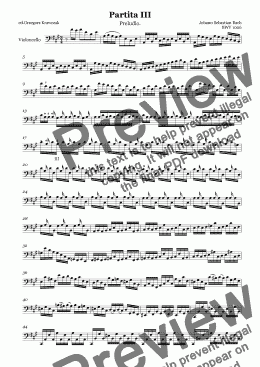page one of Bach-Partita III,Preludio for cello solo