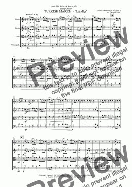 page one of Beethoven TURKISH MARCH  - "Ländler" String Quartet