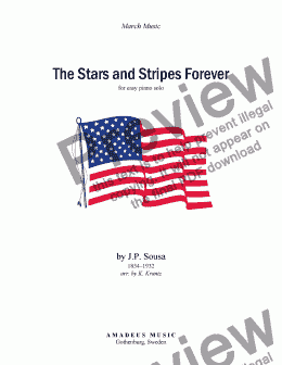 page one of Stars and Stripes Forever for easy piano solo (D Major)