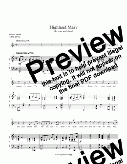 page one of Highland Mary (for tenor and piano)