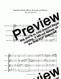 page one of Sanctus from Missa Ascendo ad Patrem (Recorder Quartet)