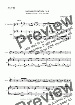 page one of Badinerie from Suite No.2 for Eb Tenor Horn & Piano