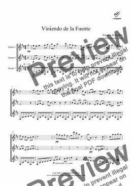 page one of Viniendo de la Fuente for guitar trio