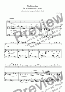 page one of Nightingales for trombone and piano