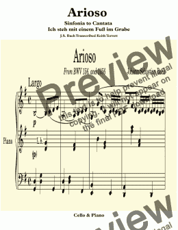 page one of Arioso (Sinfonia to Cantata Ich steh mit einem Fuß im Grabe) for Cello & Harpsichord
