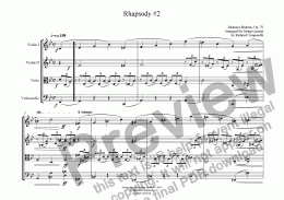 page one of Brahms Rhapsody #2, arr. String Quartet