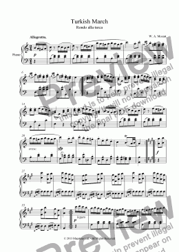page one of Turkish March for Solo Piano