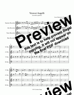 page one of Vezzosi Augelli (recorder quartet)