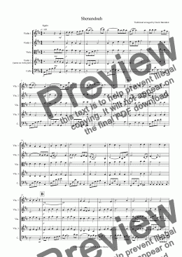 page one of Shenandoah for String Quartet