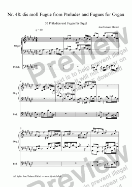 page one of Nr. 48: dis moll Fugue from Preludes and Fugues for Organ