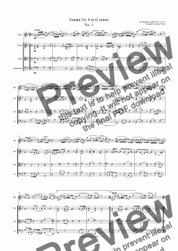 page one of Sonata No. 6 in G minor for Oboe, Violin, Viola and Cello