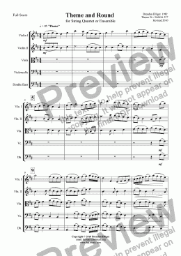 page one of Theme and Round  for String Quartet or Ensemble