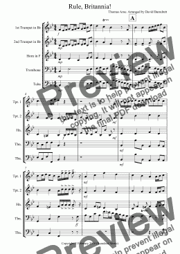 page one of Rule, Britannia! for Brass Quintet