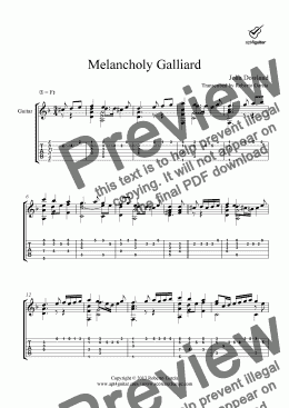 page one of Melancholy Galliard for solo guitar