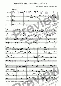 page one of Sonata Op.34-3 for Three Violins & Violoncello