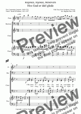 page one of Rejoice, Rejoice, Believers (III)  (Bariton solo,Flute, Mixed Choir & Keyboard)
