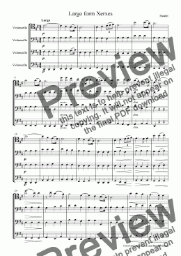 page one of Handel Largo form Xerxes for Cello Quartet