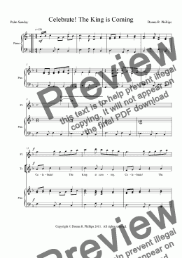page one of Celebrate! The King is Coming (Children’s Choir Palm Sunday Anthem w/Flute)